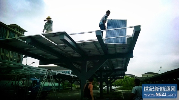 上海海洋大学校园停车声顶棚安装太阳能光伏系