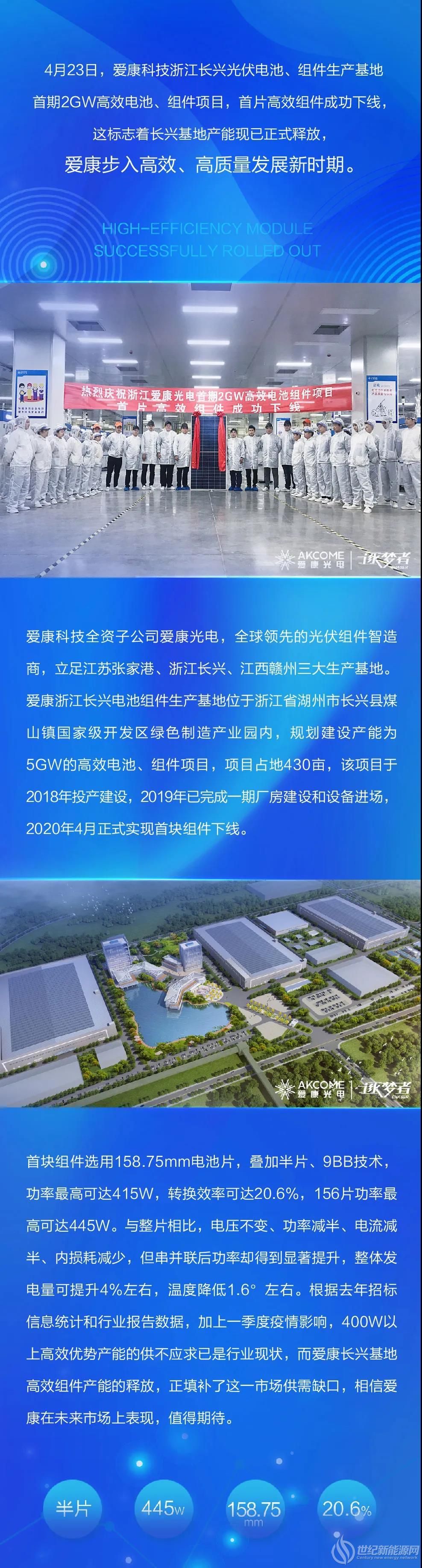 爱康科技长兴基地迎来首期2gw产能释放首片高效组件成功下线