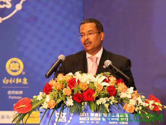 2011年4月13日,中国国际贸易促进委员会主办2011年金砖国家工商论坛在三亚召开。图为南非ESCOM国家电力公司首席执行官布莱恩·戴姆斯演讲。