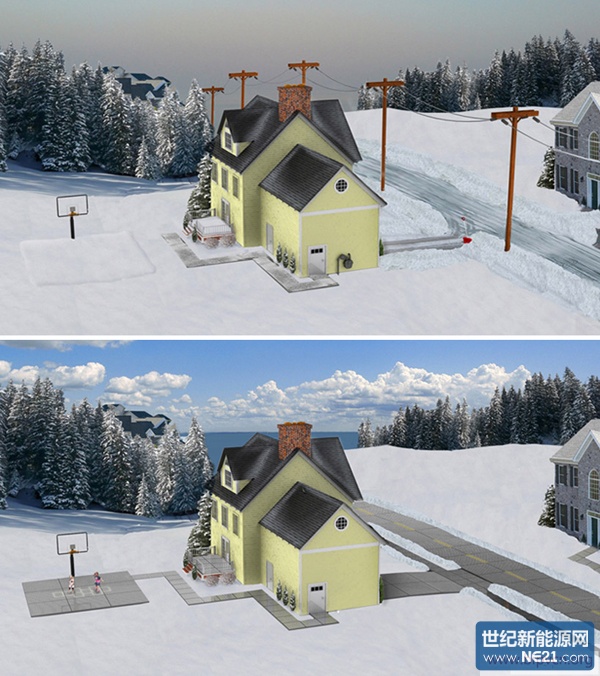 winter without solar roads, bottom winter with solar roads winter without solar roads, bottom winter with solar roads