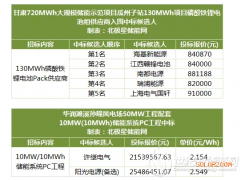 甘肃瓜州130MWh项目磷酸铁锂电池组中标候选人公示