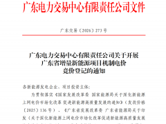 广东省开展增量新能源项目机制电价竞价登记